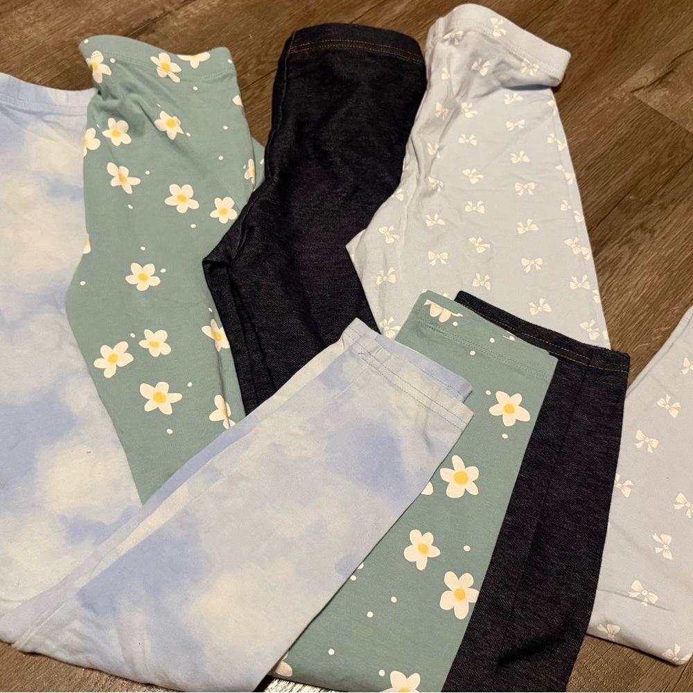 Girls' Floral & Tie-Dye Leggings Pack - Blue, Green, Navy